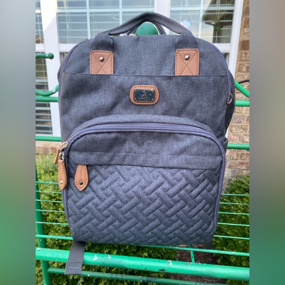 Stylish Gray Diaper Bag with Brown Accents